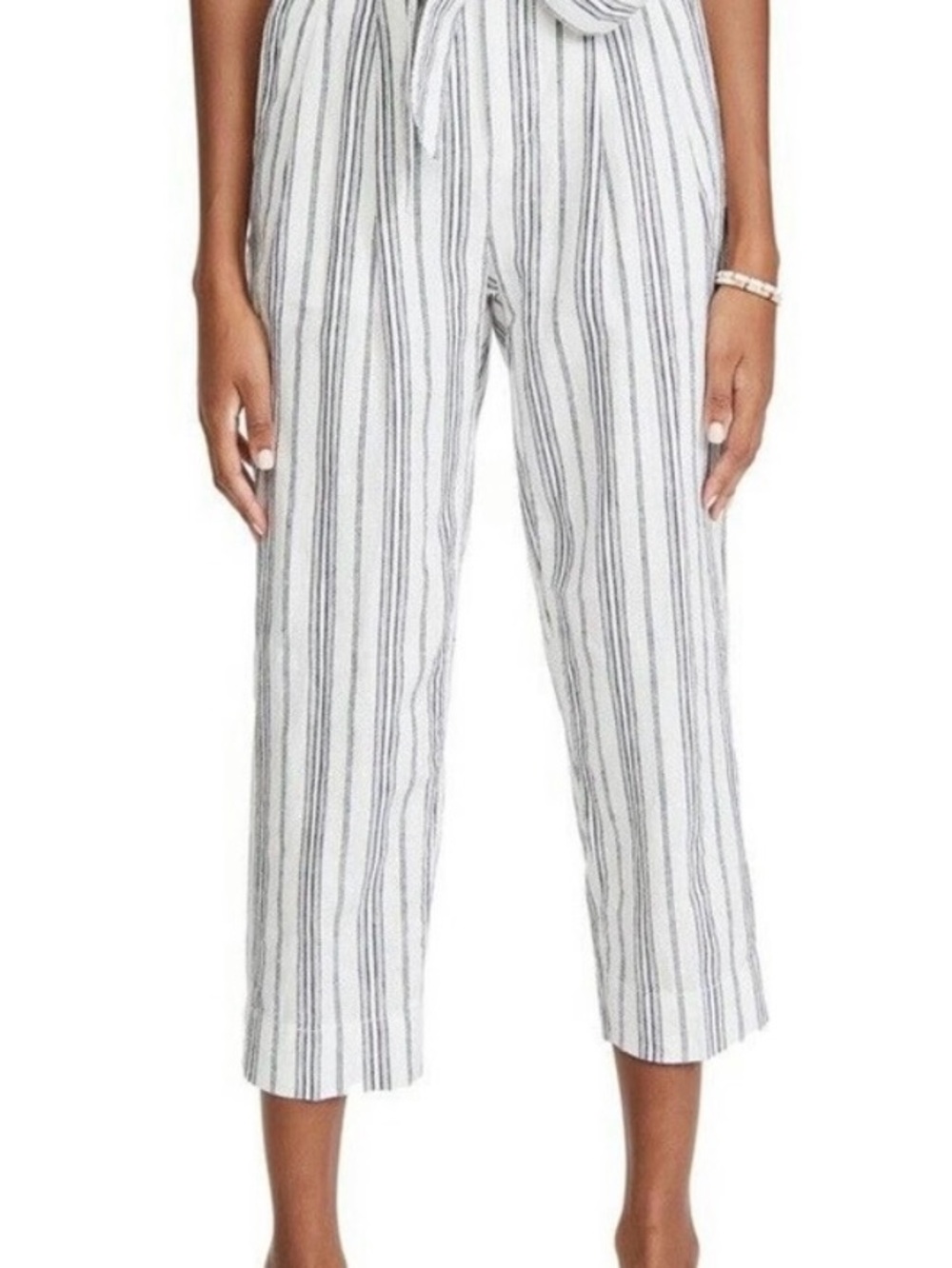 Madewell Linen Cotton Paperbag Pants Dark Baltic Stripe SIZE 0